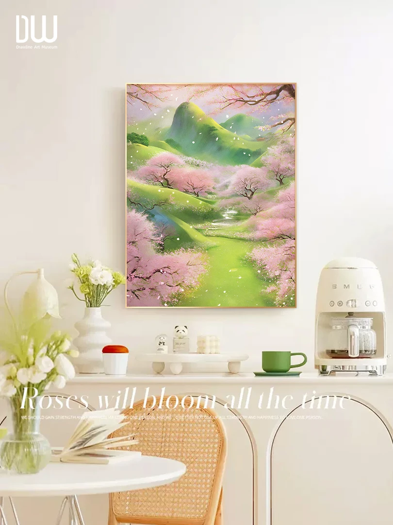 小清新餐厅挂画樱花风景卧室梳妆台桌面摆画法式奶油风花卉装饰画