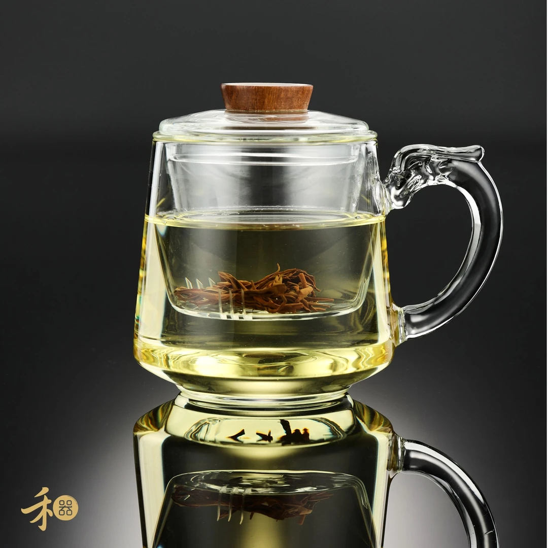 木作·承隆玻璃办公个人泡茶杯420ml加厚过滤耐热茶水分离杯茶具