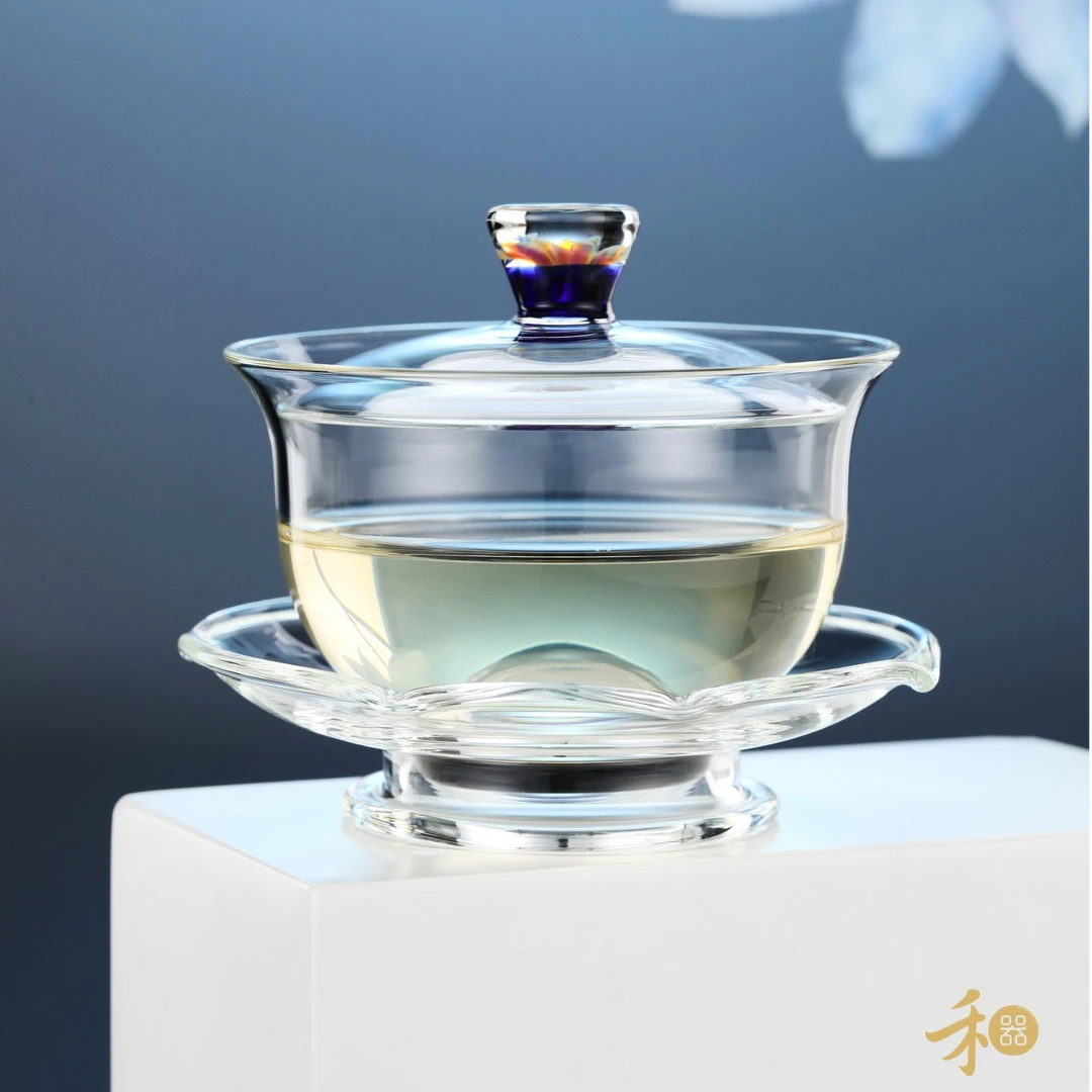 禾器菡韵沁莲盖碗高档防烫玻璃茶具耐热带盖茶器建议容量：160ml