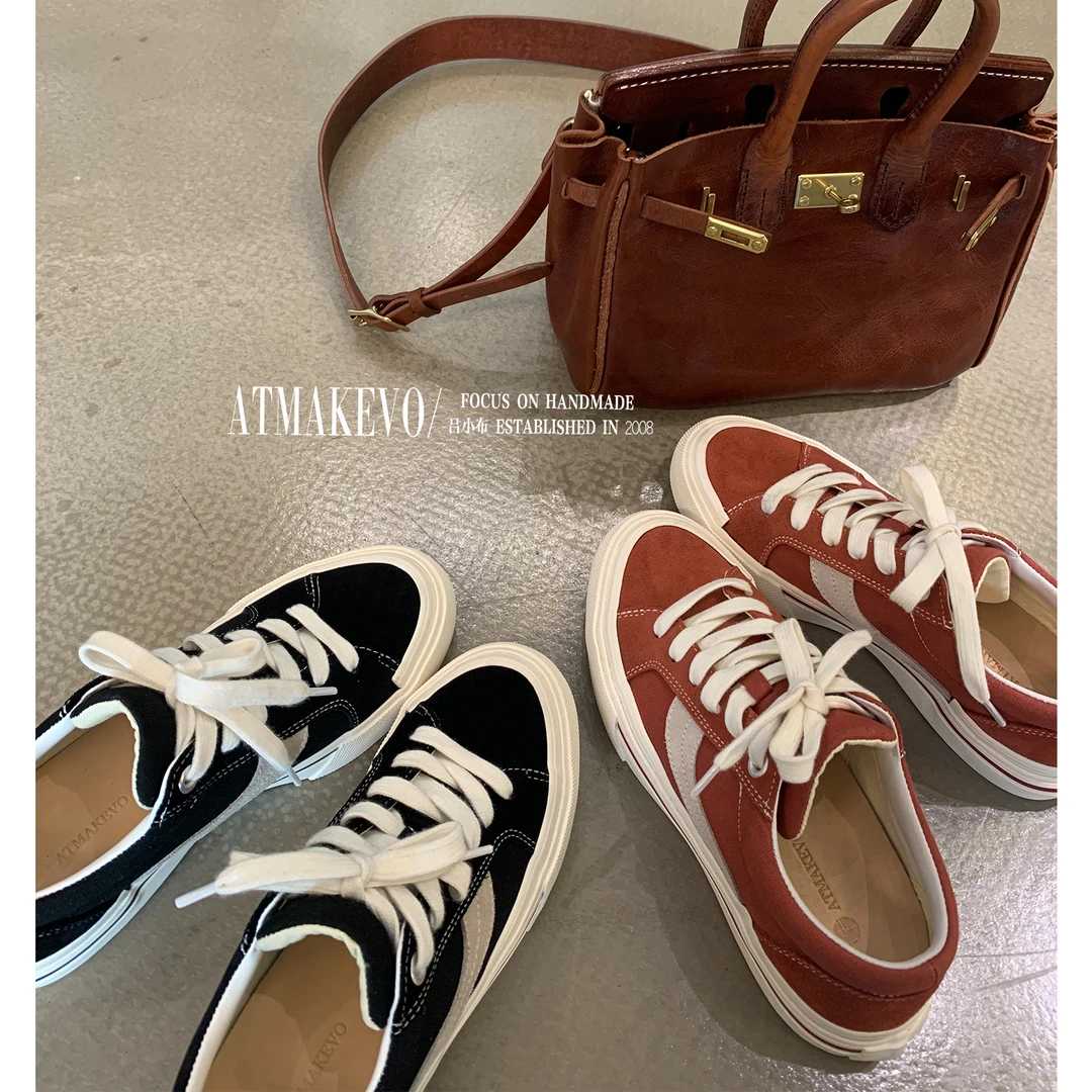 吕小布 |牛翻皮帆布鞋女潮流休闲鞋百搭平底增高板鞋0332