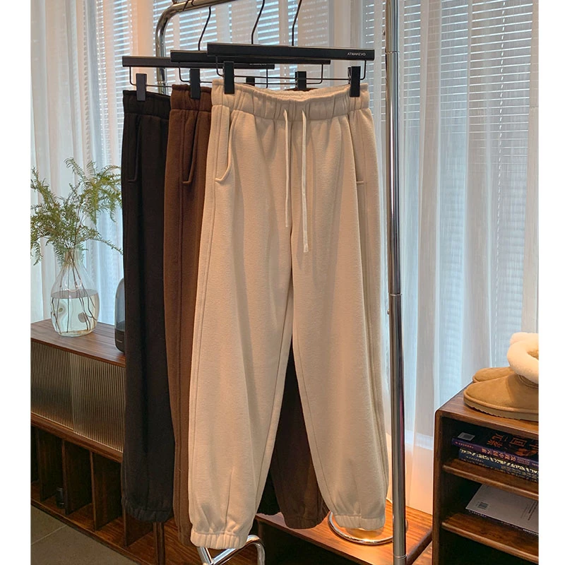 吕小布 |秋冬韩系休闲加绒加厚松紧腰休闲显瘦卫裤女0050