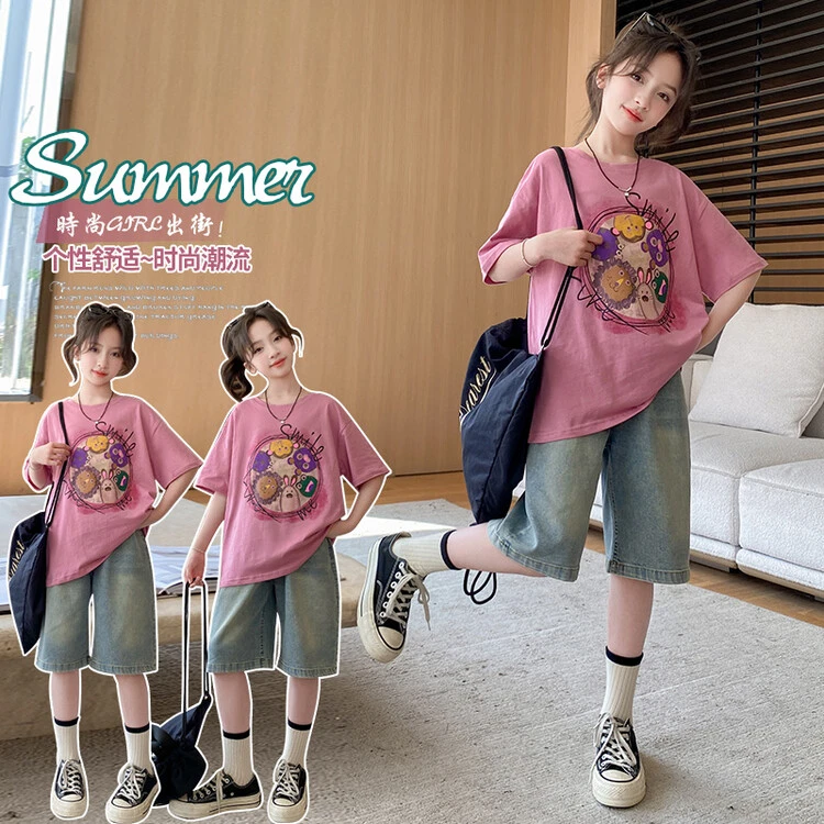 套装女童2024新款夏季多巴胺短袖大童潮酷穿搭儿童洋气夏装两件套