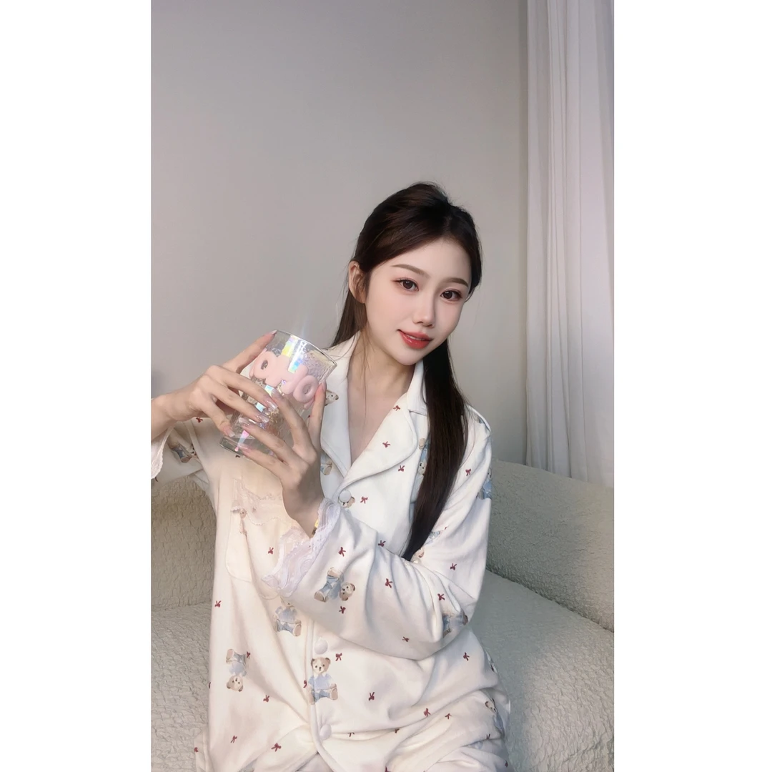 「小熊晚安」秋冬可爱保暖海岛绒家居服睡衣