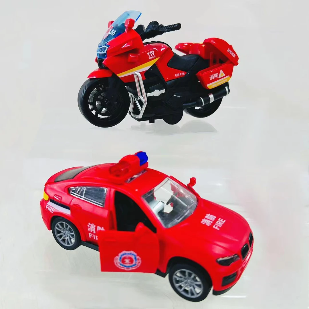 儿童惯性宝马消防车+消防摩托2只装