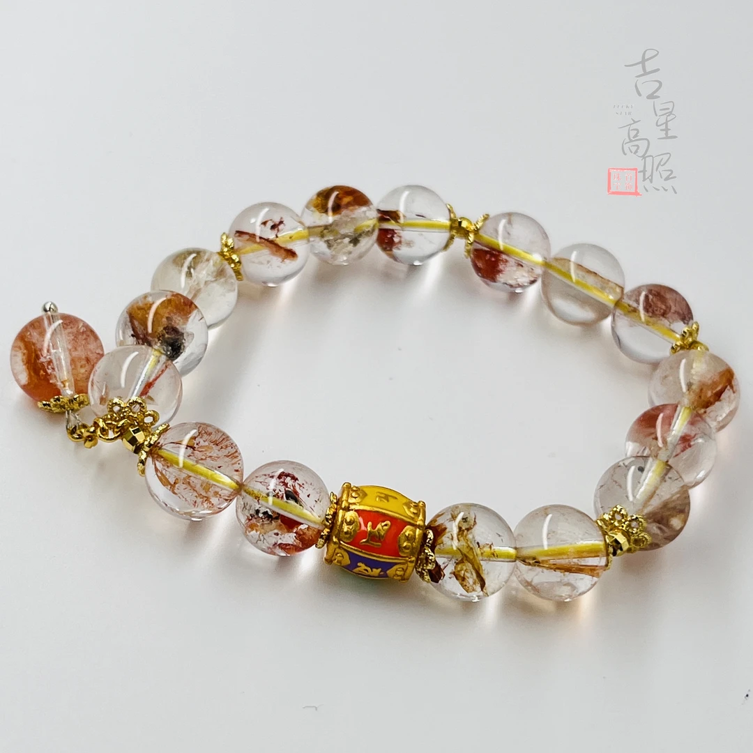 吉星·「灿烂橘彩」锦鲤胶花 天然水晶手串【多样性发货】