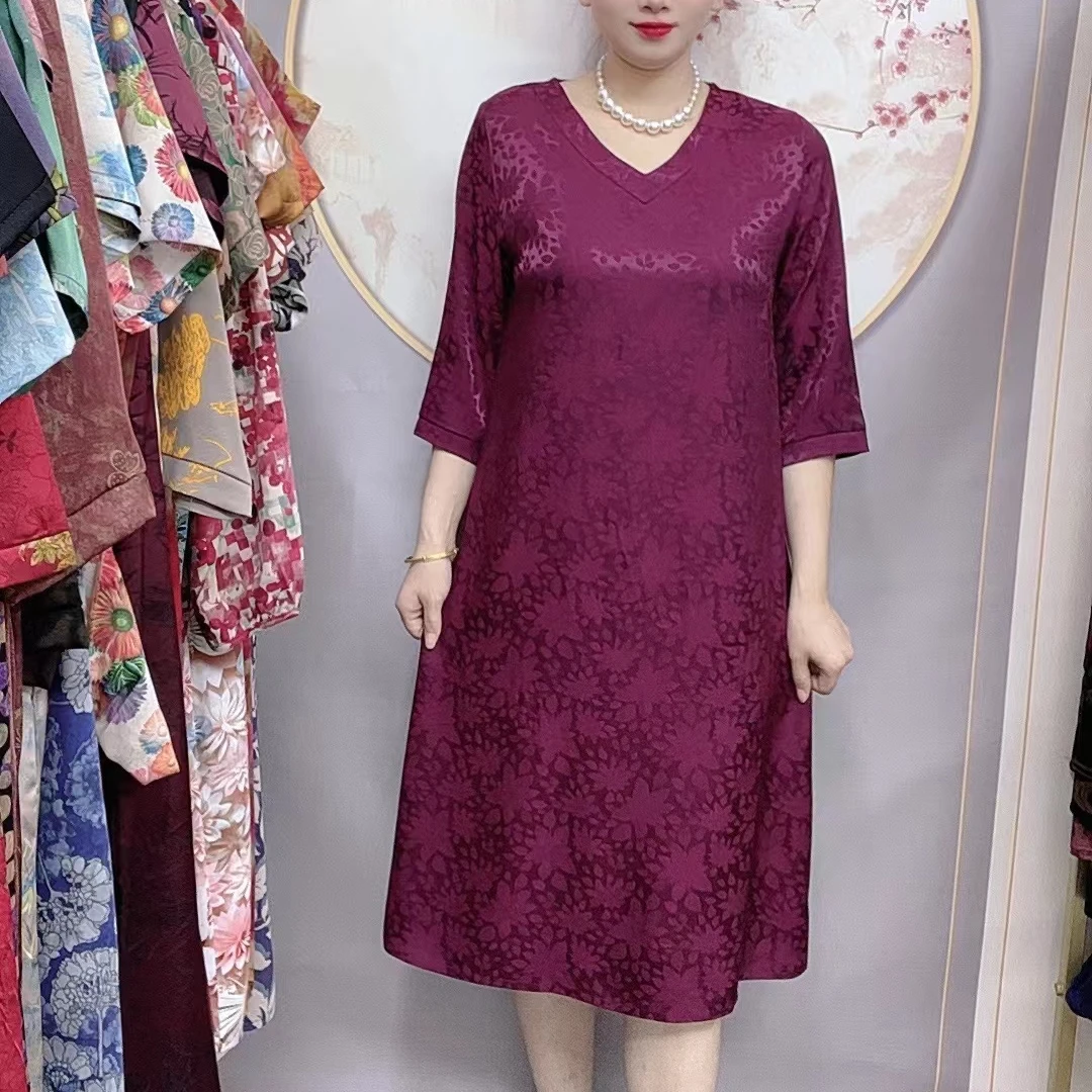 【紫红中袖】2024夏季妈妈装时尚宽松连衣裙气质中老年女装洋气长裙