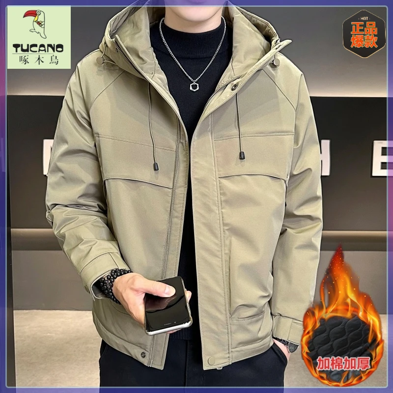TUCANO啄木鳥秋冬加棉加厚连帽冲锋衣韩版时尚百搭工装风格夹克外