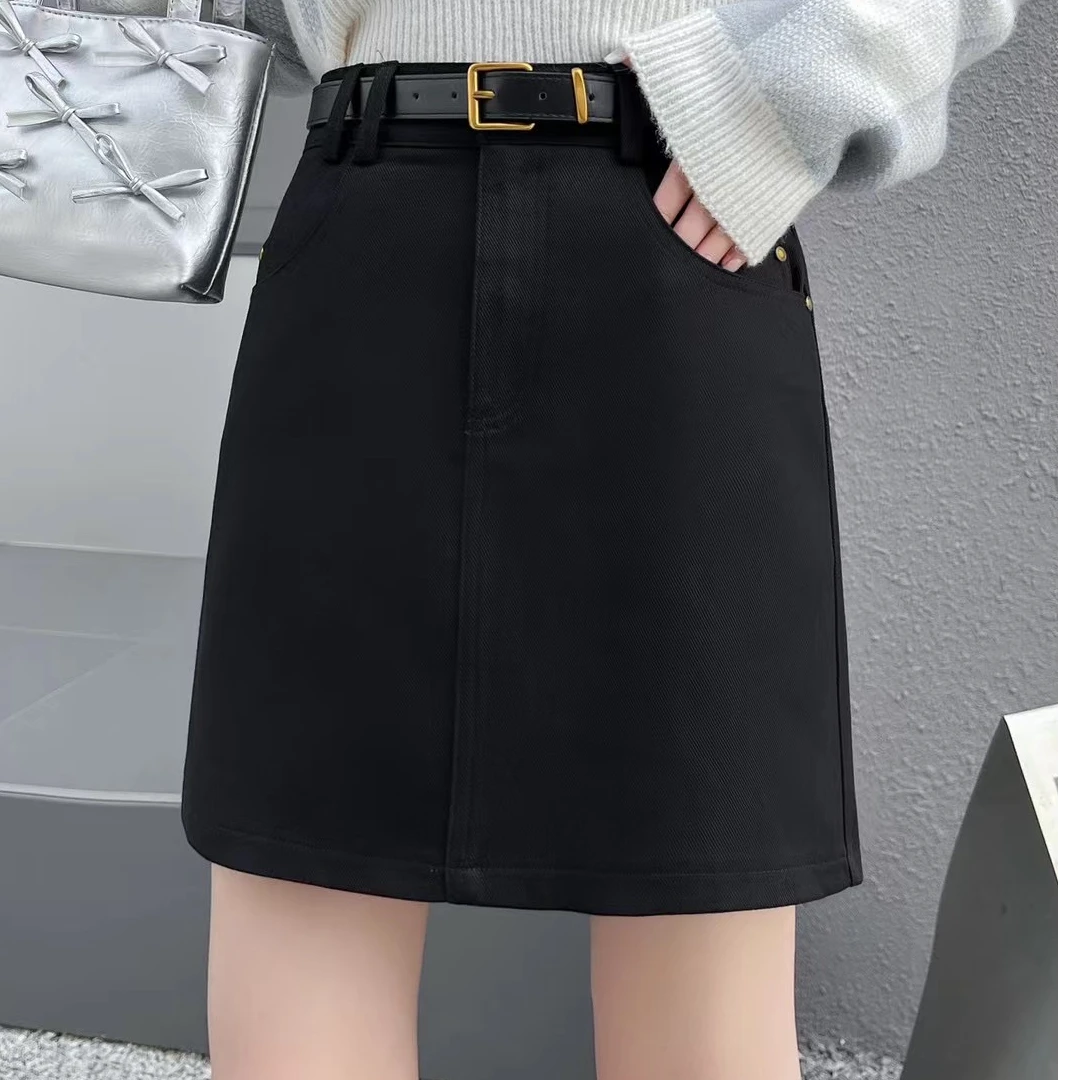 韩系复古短款半身裙女2024秋冬新款A字裙百搭高腰显瘦短裙包臀裙