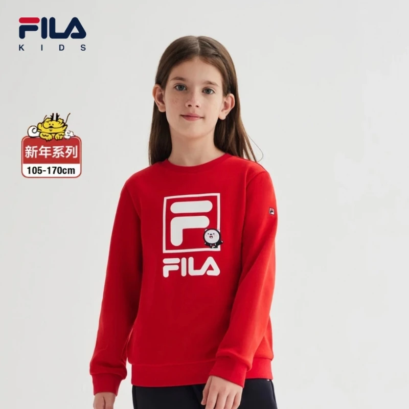 FILA/斐乐儿童卫衣秋冬加绒保暖圆领长袖时尚女童上衣K11B411214P