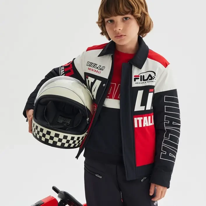 FILA/斐乐儿童新款大童新雪丽潮流机车服运动拼接棉服K12B411903F