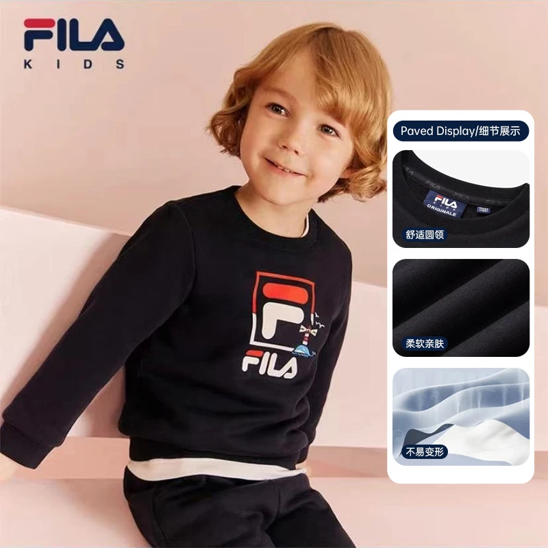 FILA/儿童卫衣加绒保暖圆领休闲长袖时尚百搭亲子童装K11B411223P