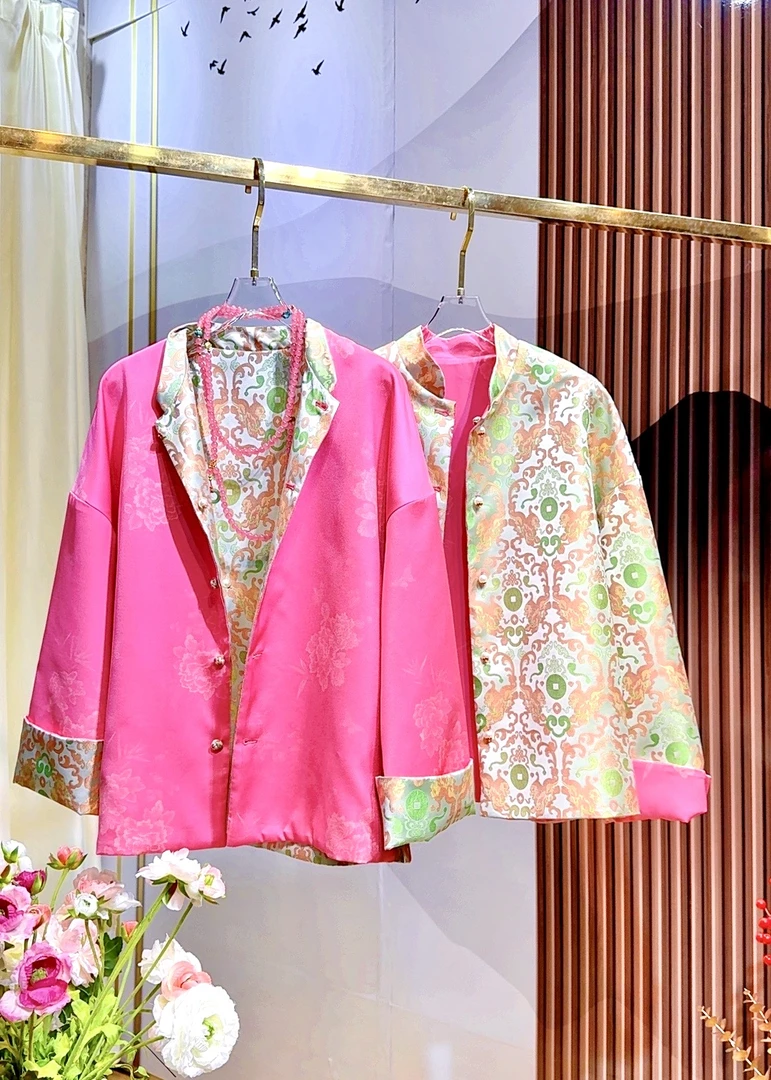 【花开富贵】时尚新中式重工提花双面穿秋冬保暖外套上衣网红气质