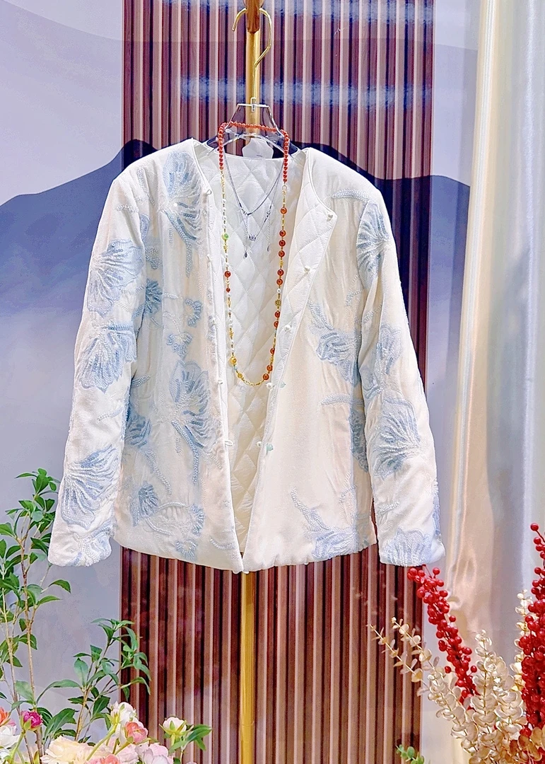 【天山雪莲】时尚新中式中国风刺绣复古秋冬新款棉衣保暖棉服外套