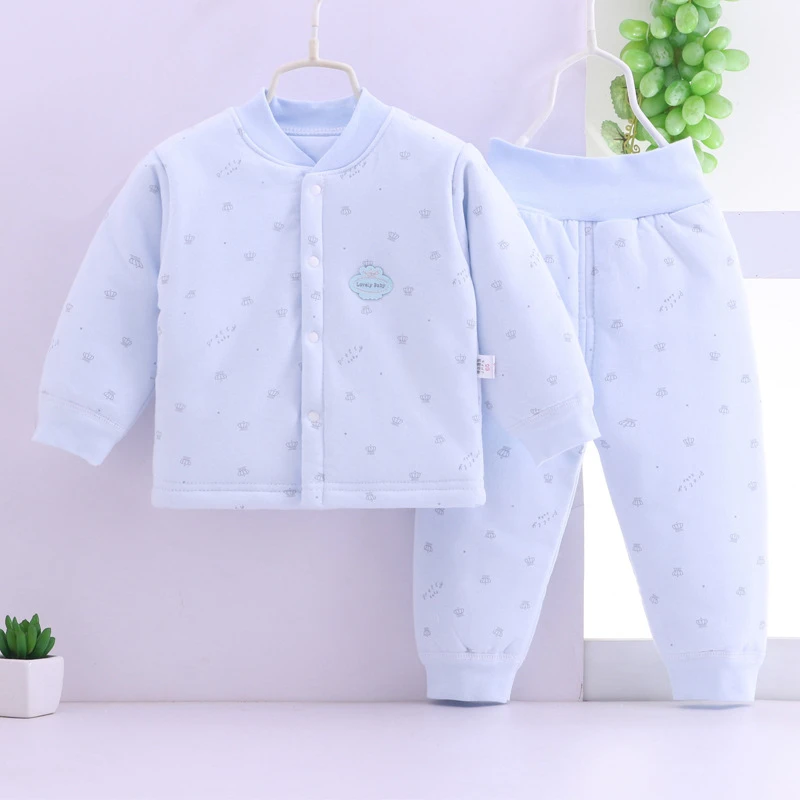 【加厚】婴幼儿棉衣套装高腰护肚保暖两件套男女宝宝夹棉衣服秋冬季