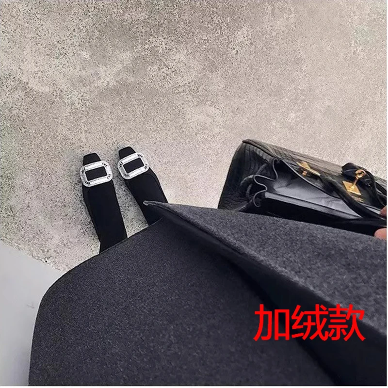加绒款~2025平跟高跟方扣粗跟女鞋 高货系列水钻女鞋