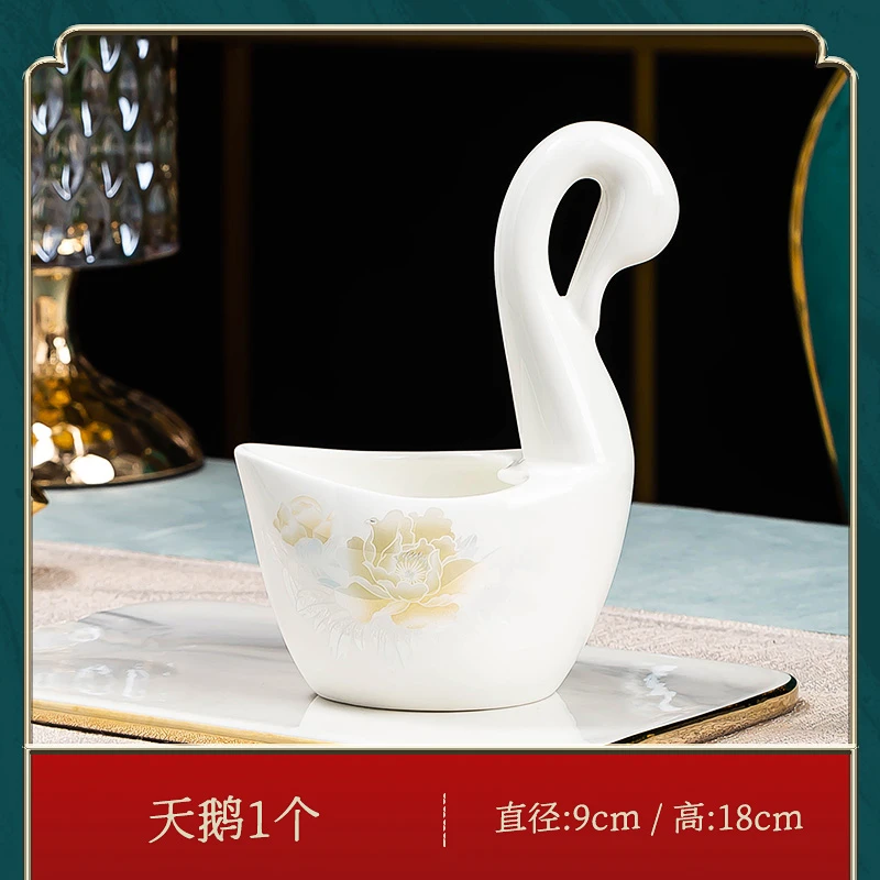 家用陶瓷天鹅勺创意个性勺子汤勺骨瓷餐具可爱中式简约吃饭