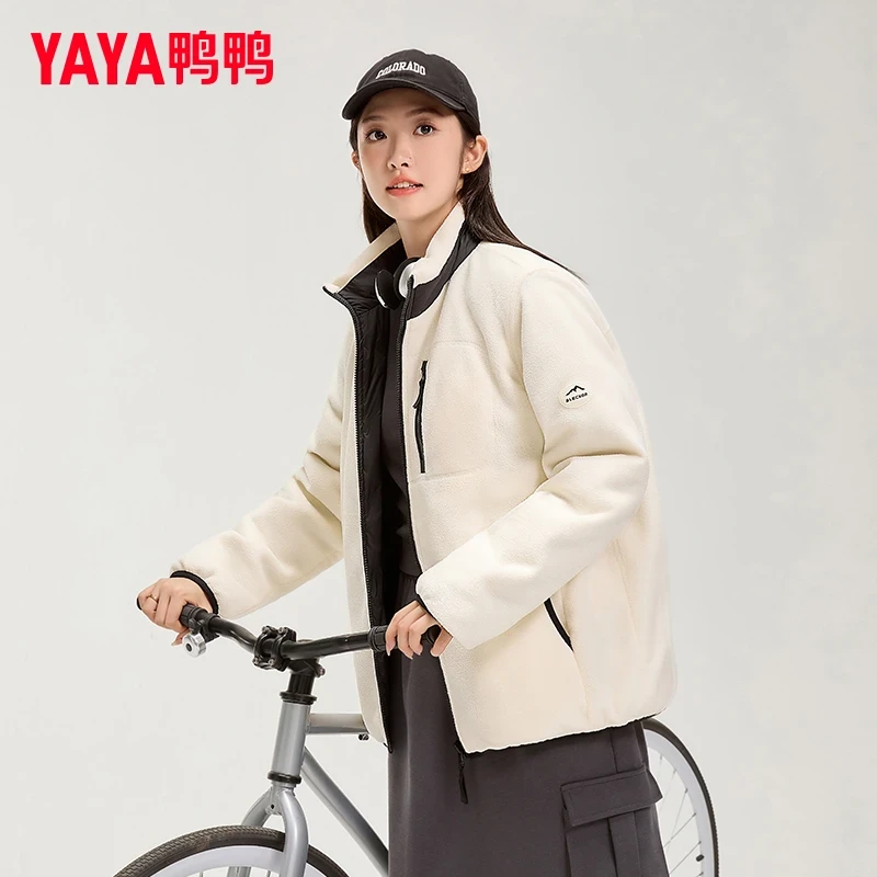 YAYA/鸭鸭 /羽绒服女中长款运动时尚户外情侣双面摇粒绒外套