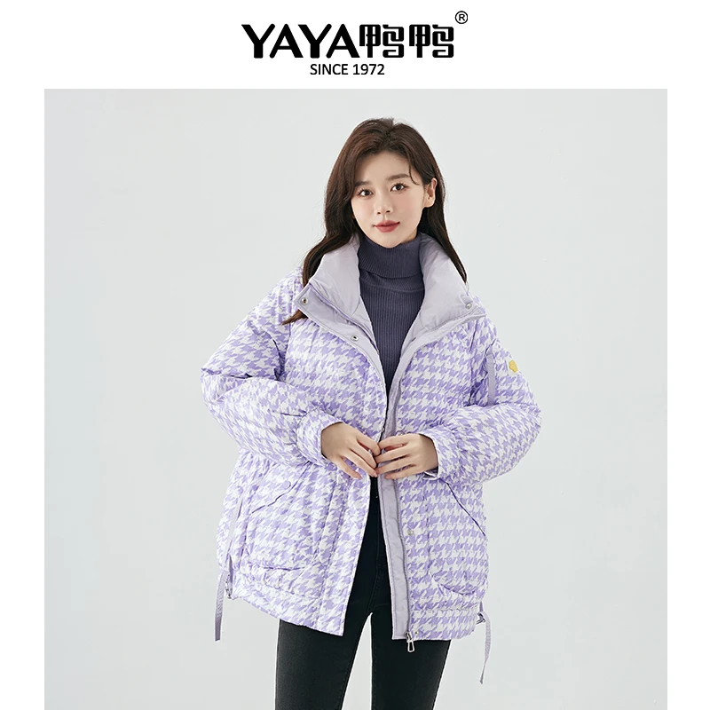 YAYA/鸭鸭2022新款中长款立领印花百搭时尚休闲外套YE2B604436A