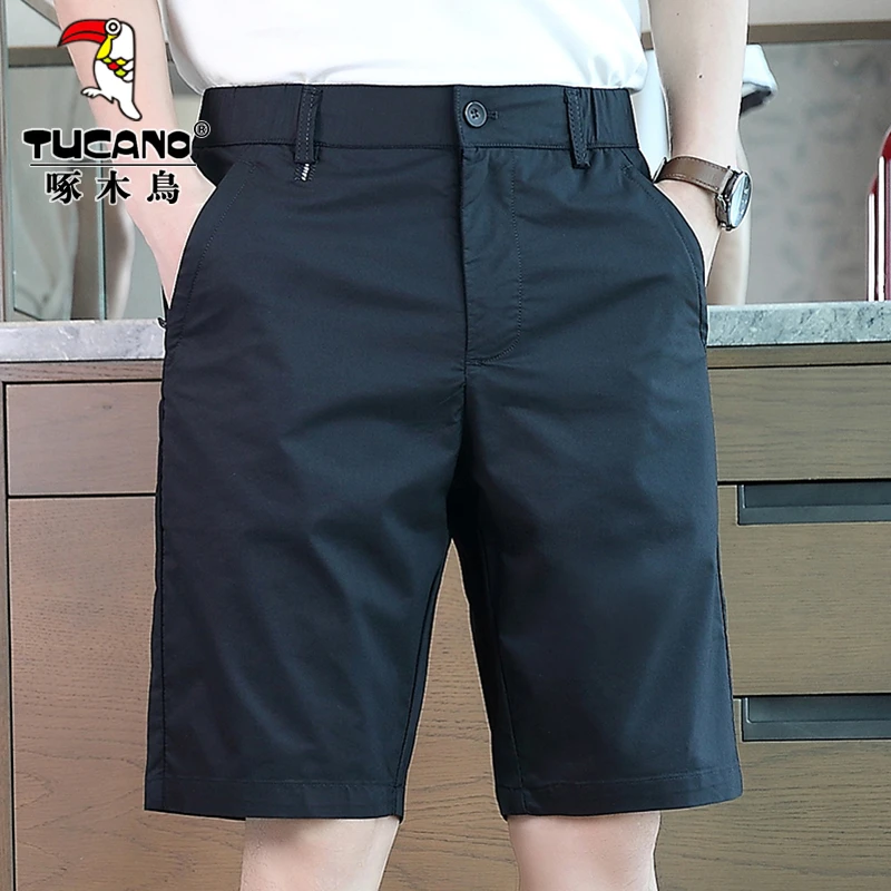 啄木鸟西装短裤男士夏季薄款高档商务休闲直筒宽松紧腰五分西裤子
