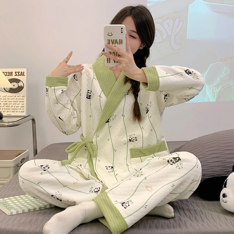 【秋冬季保暖空气棉】月子服喂奶孕妇哺乳睡衣产妇产后外出服装春秋