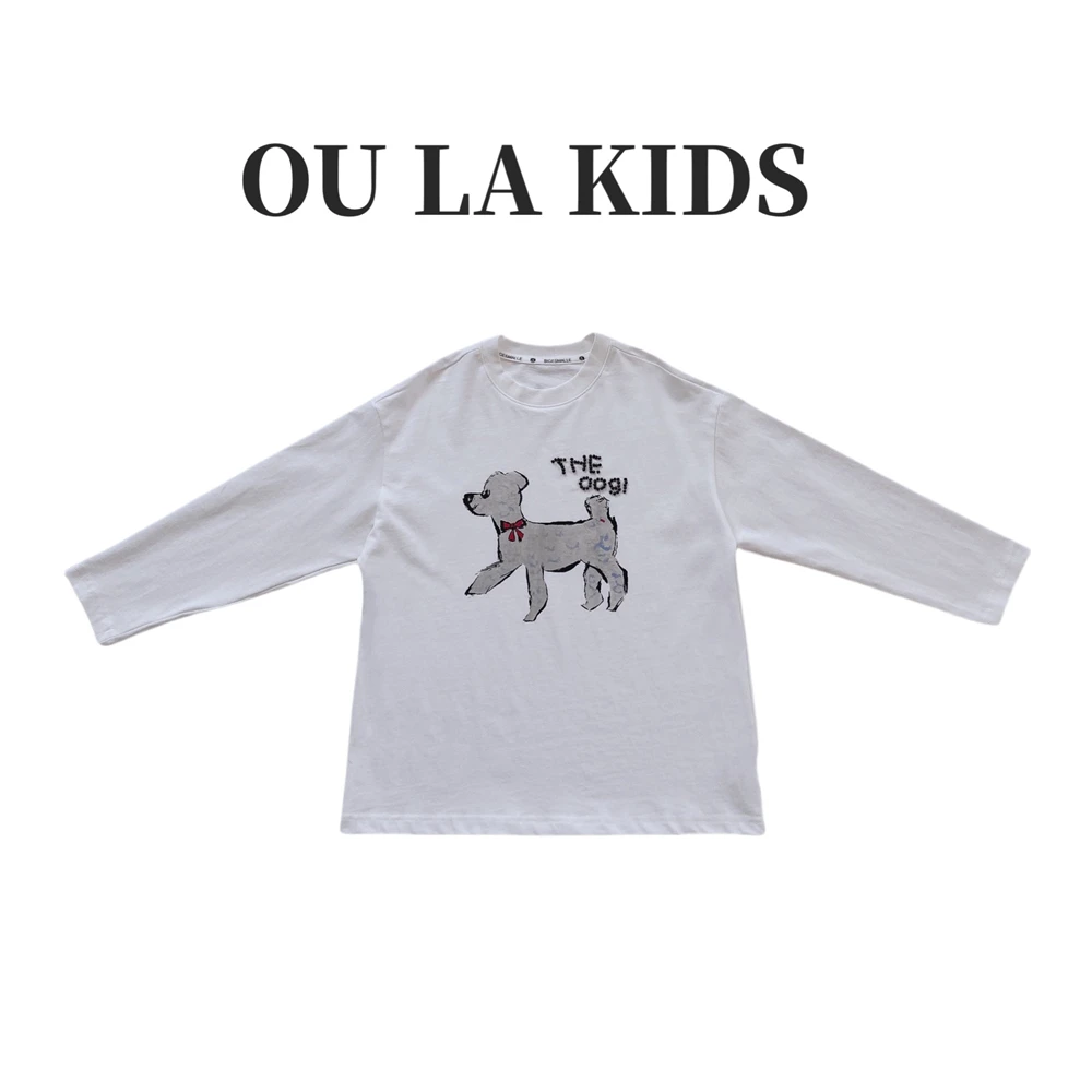 2024秋季新品女大童装韩版洋气钉珠小狗印花大版长袖T恤SP3537