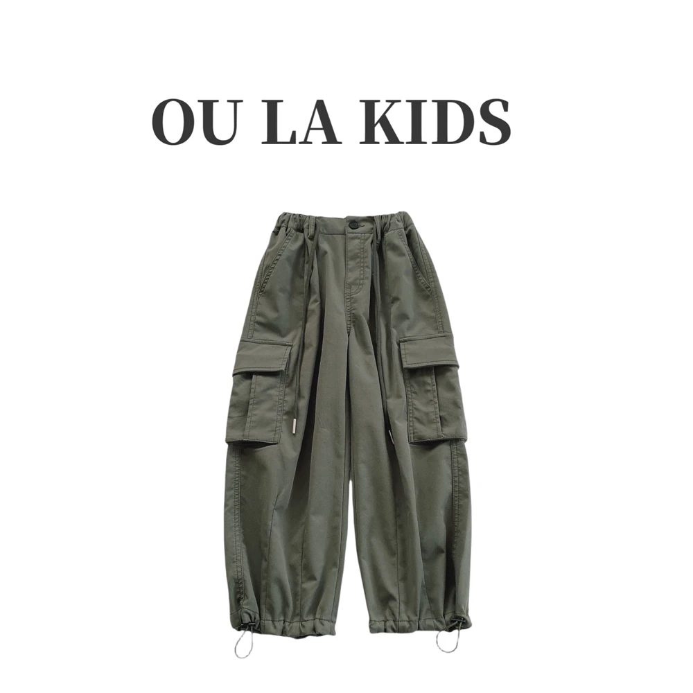 2024秋冬季新品女童日系复古口袋束口休闲工装百搭童装裤子3191