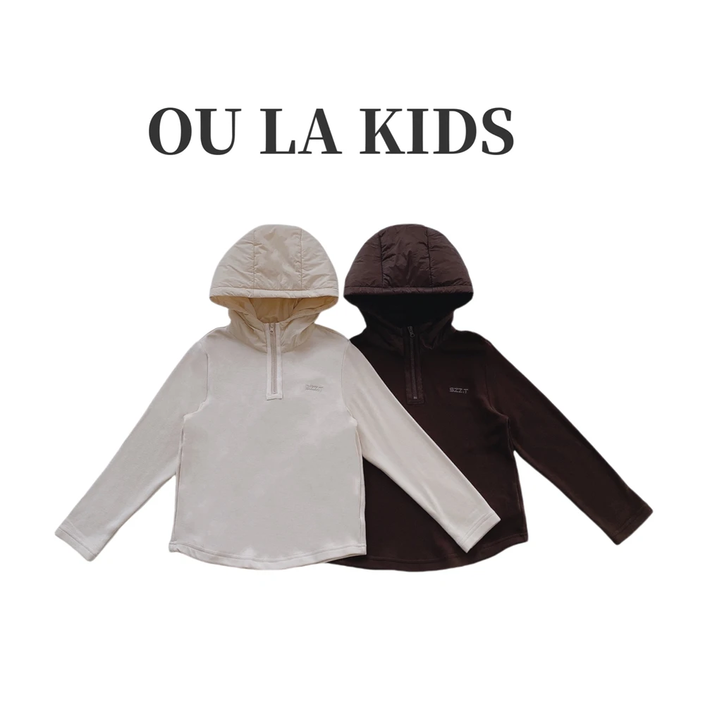 12024冬季新品女童韩版简约半拉链连帽打底衫百搭童卫衣PJ9912