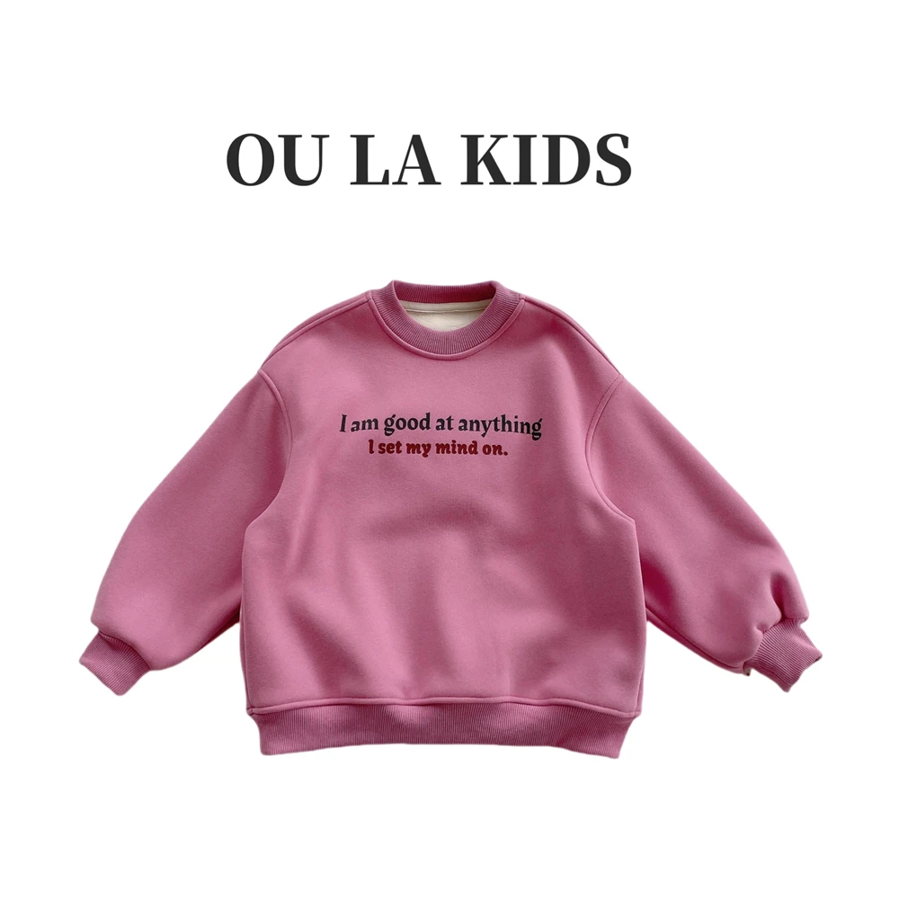 22024冬季新品女童韩版亮色趣味小狗圆领加绒百搭童装卫衣24093