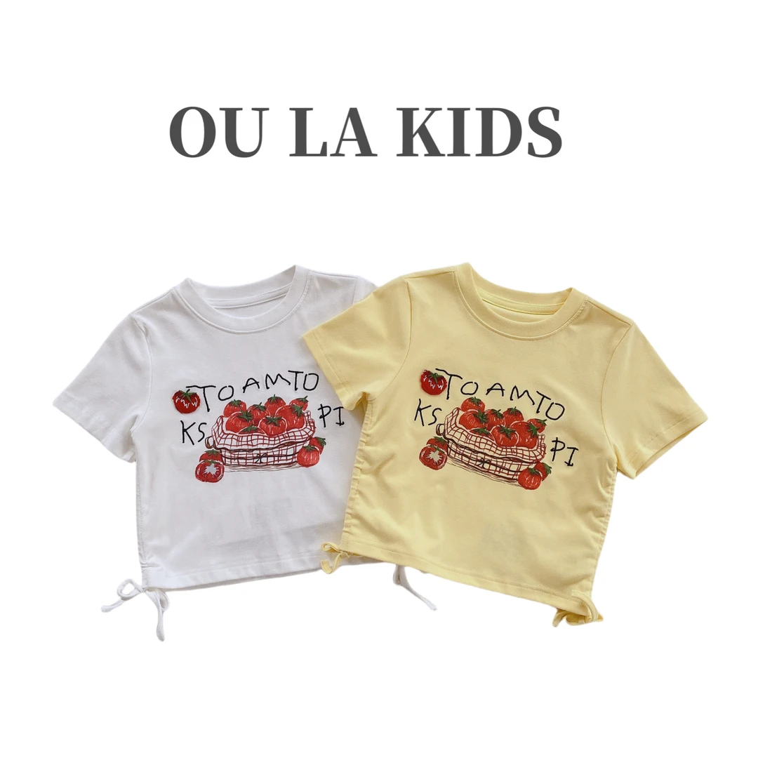 2024夏新品女童韩版番茄印花时髦收腰短款辣妹风短袖T恤67160
