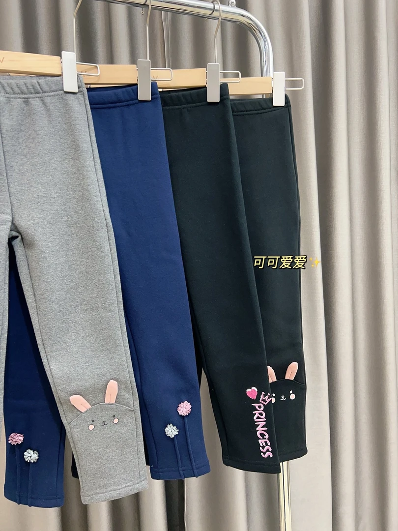 0804女宝女童小花小爱心加绒加厚保暖打底裤