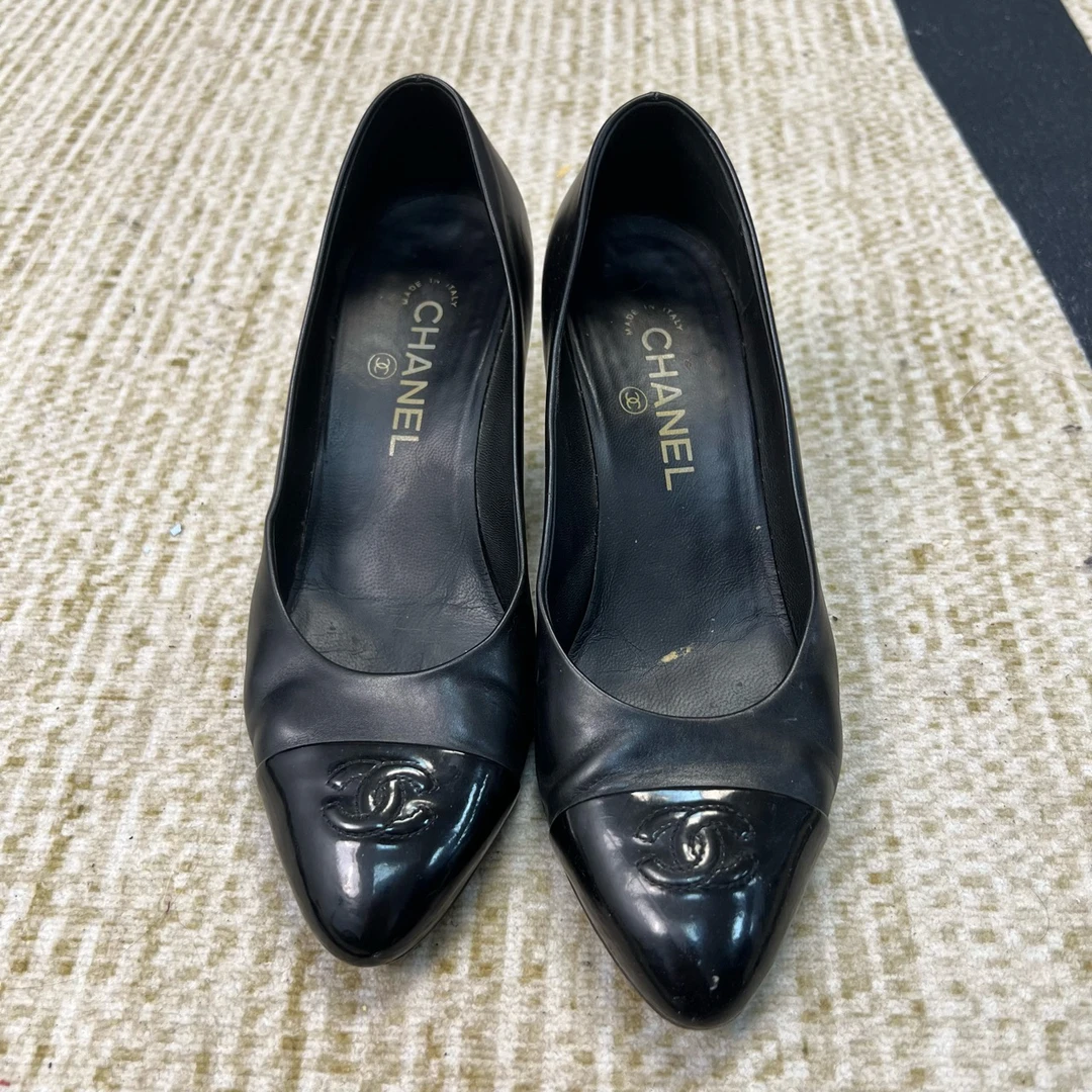 90新 Chanel/香奈儿 拼皮亮面高跟鞋 37.5码