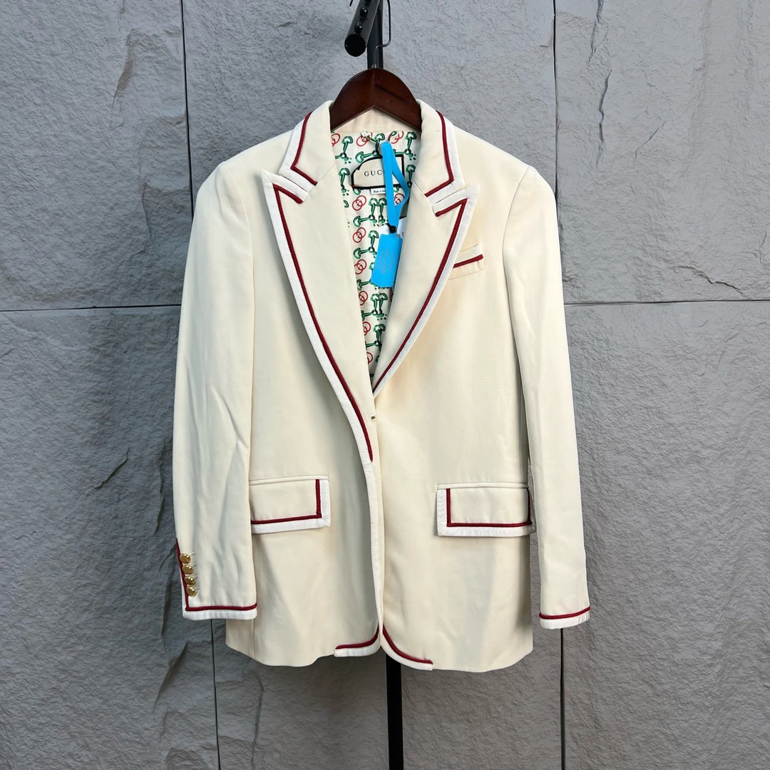 99新 GUCCI/古驰 内里老花满印红条纹西服外套 38码 ys000532