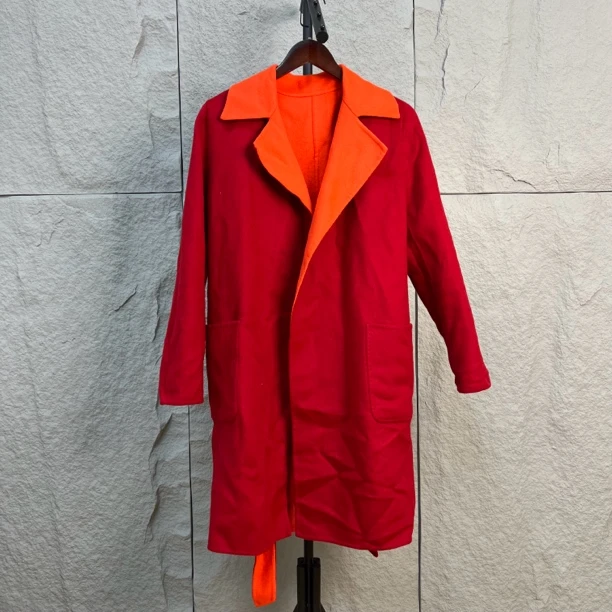 99新 MaxMara 红橙两色双面穿长款羊绒大衣 36码 ys000447