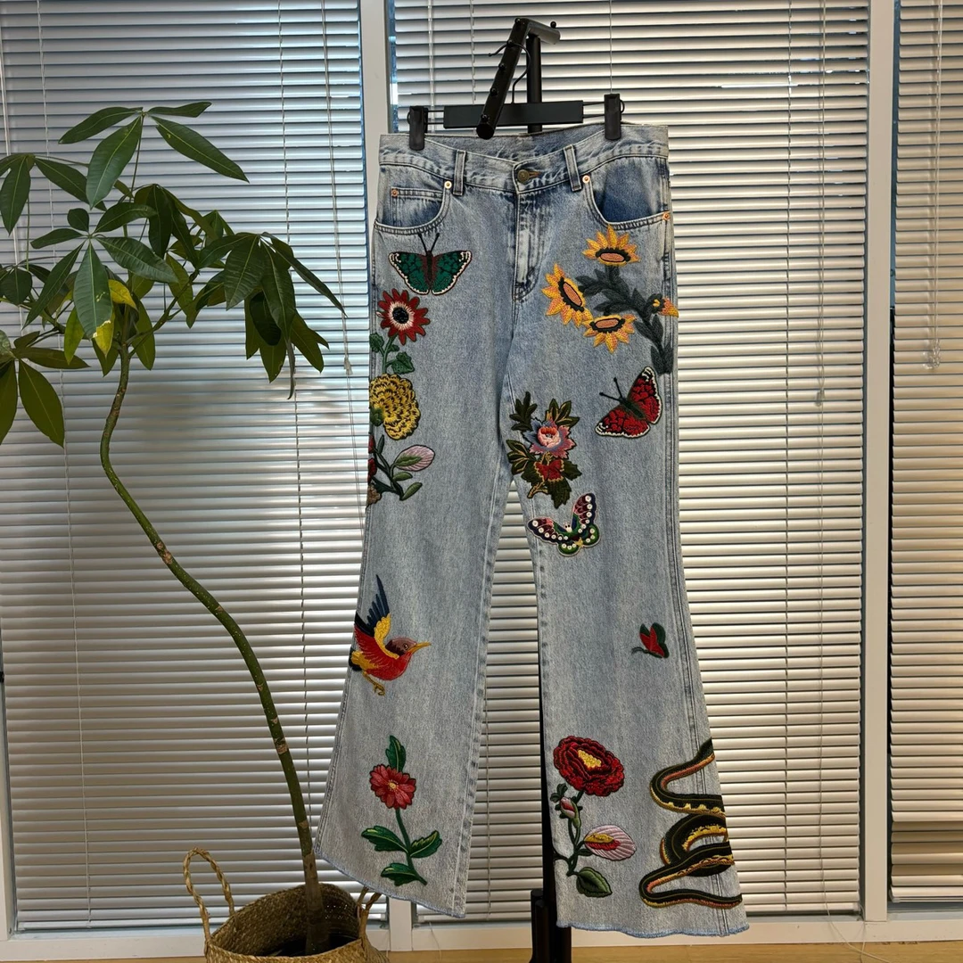 99新 GUCCI/古驰 刺绣牛仔长裤 26码 CL01885