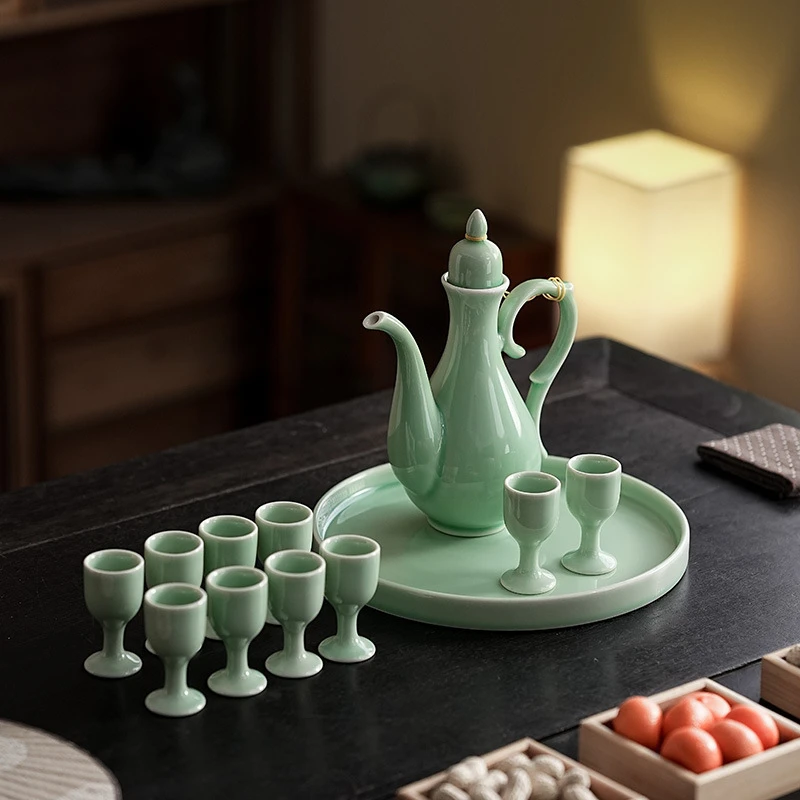 中式陶瓷酒壶仿古半斤装老式一口杯古风酒具套装家用白酒杯分酒器