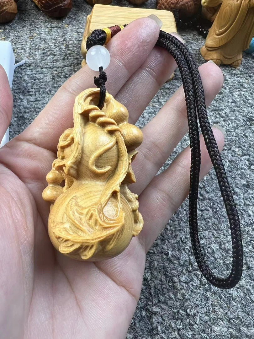 崖柏木五子葫芦手把件木质随身盘玩工艺木雕挂件5.5厘米