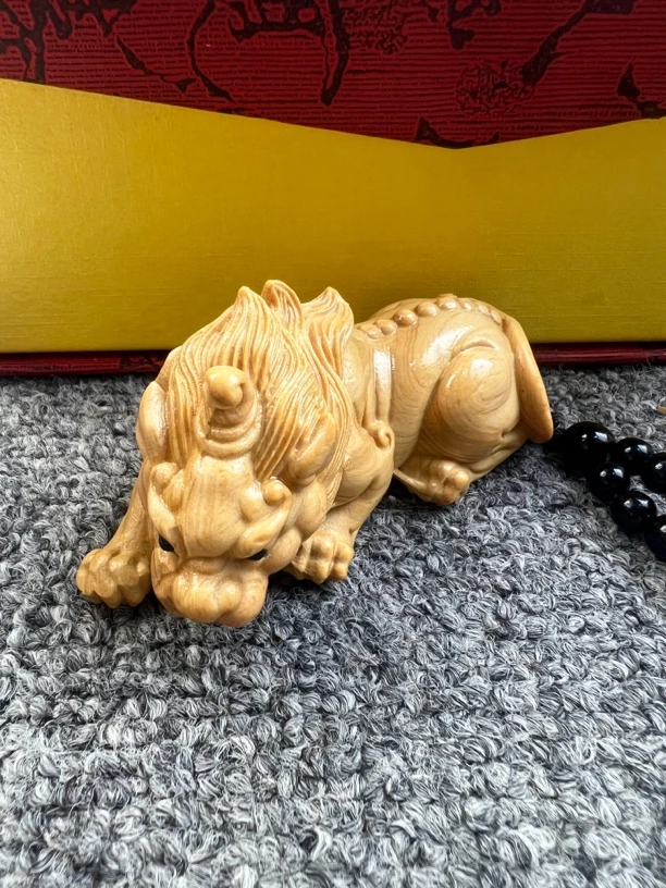 崖柏木雕刻霸王貔貅手工艺品招财手把件8cm