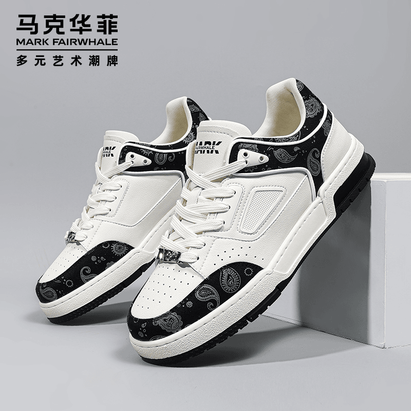 马克华菲男士板鞋黑色2024新款春季潮流休闲潮鞋增高透气百搭男鞋