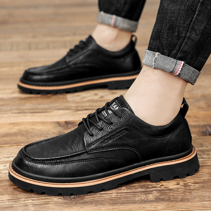 马丁鞋商务男鞋子2024秋季新款男士工装鞋英伦休闲皮鞋黑色透气潮