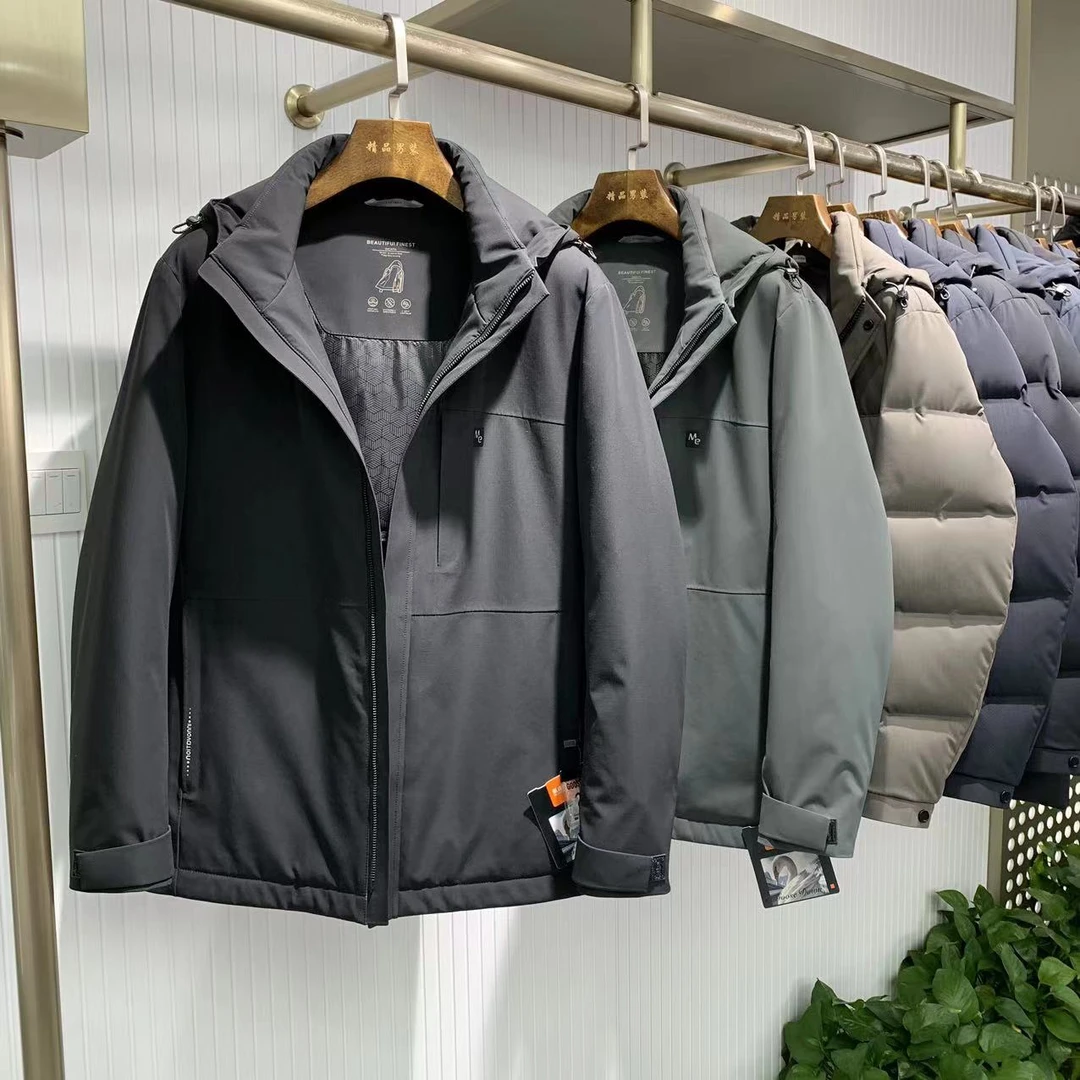 【90大鹅绒】男士短款可拆卸帽休闲中年男款羽绒服保暖爸爸装短款