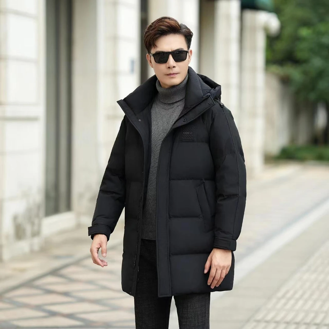 男士长款连帽 时尚休闲加厚保暖羽绒服 青年时尚大码男装外套