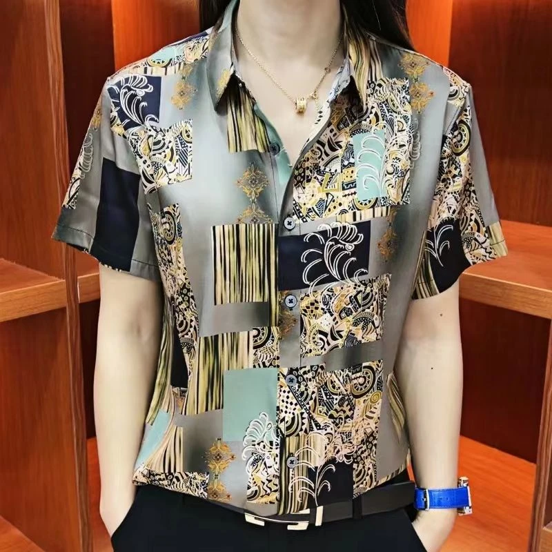 高端男士桑蚕丝衬衫轻奢时尚商务男装休闲高档短袖夏季衬衣66936）