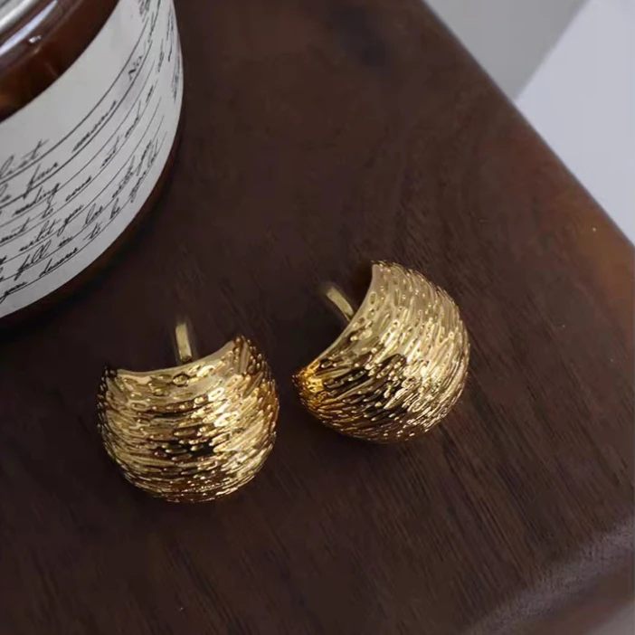 黄铜耳饰 黄铜耳饰黄铜耳饰金色拉丝个性耳环小众秋冬耳饰简约