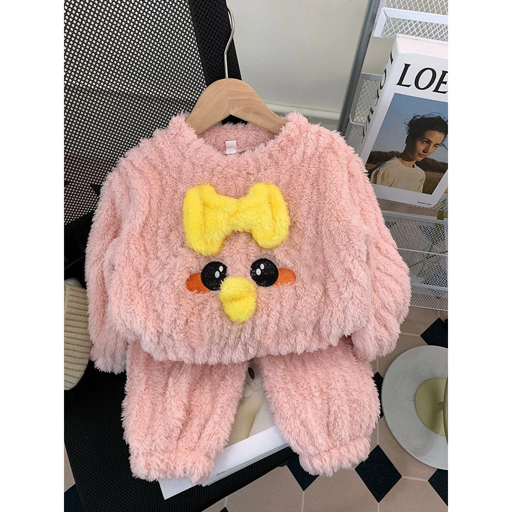 儿童睡衣秋冬季加厚女童秋冬法兰绒女孩宝宝珊瑚小童家居服套装潮