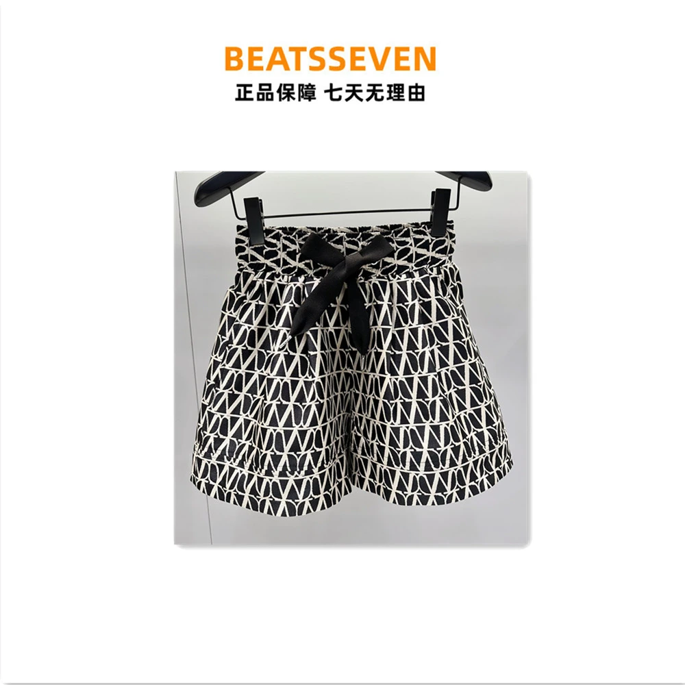 V字 高腰松紧阔腿显瘦减龄 提花短裤女  夏季百搭时尚休闲裤裙