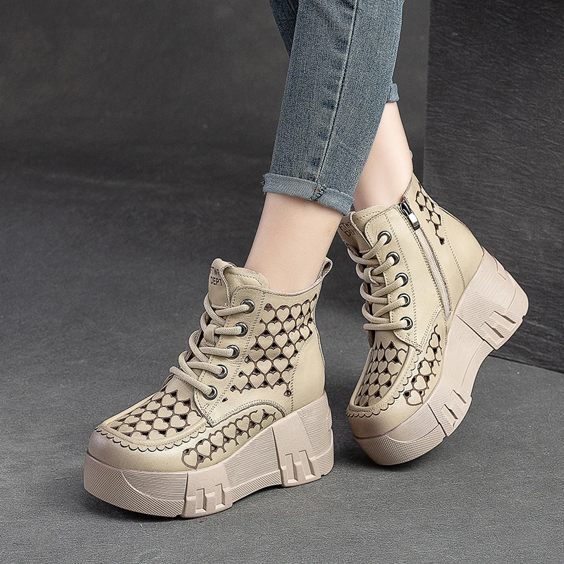 2678-1高跟厚底小个子头层牛皮真皮洞洞鞋2025今年流行鞋子