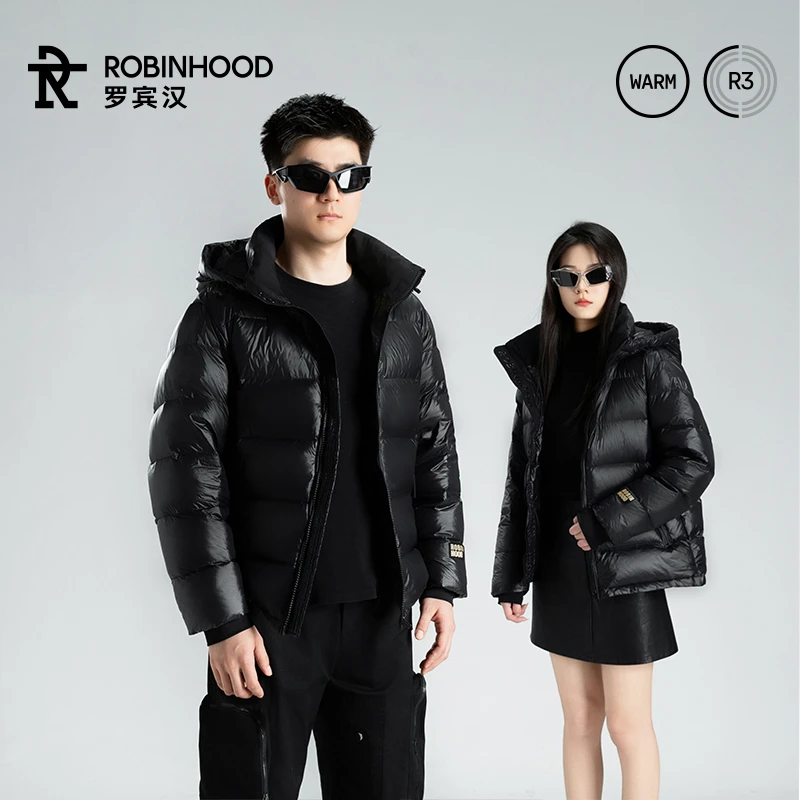 【ROBINHOOD/罗宾汉】简约时尚百搭冬季黑色金标520短款羽绒服