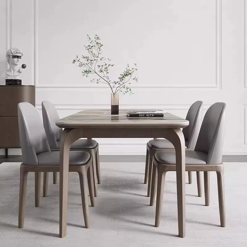 岩板餐桌椅组合现代简约轻奢小户型极简全实木北欧长方形餐厅