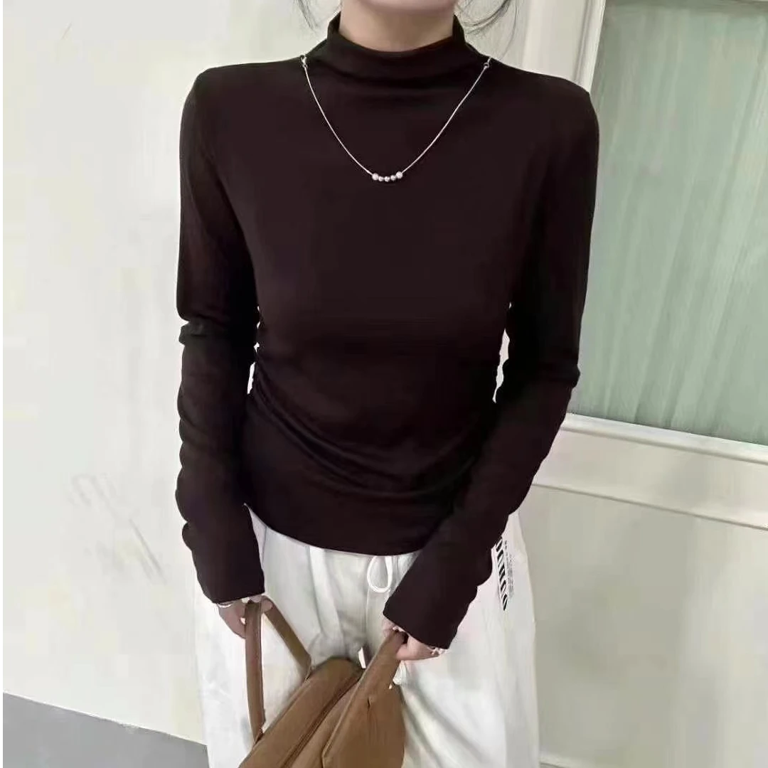 气质半高领2024秋季薄款打底衫