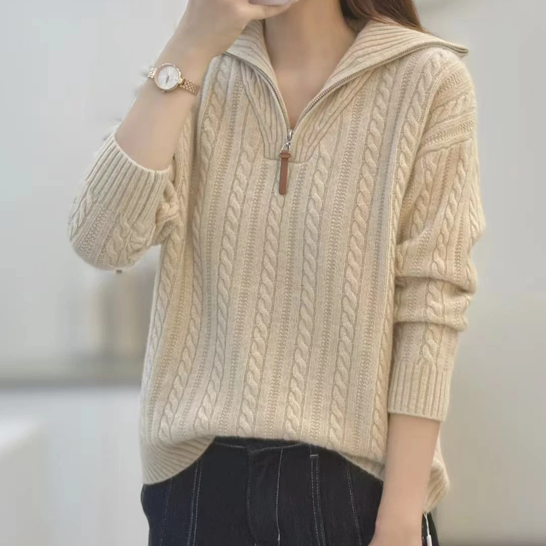 【绒弯湾】时尚百搭羊绒加厚宽松高领套头秋冬休闲针织衫